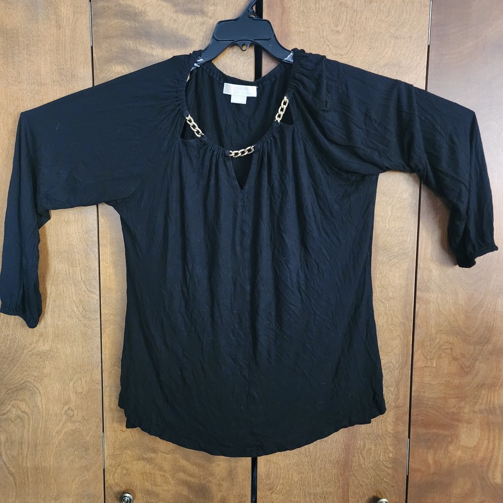 D14  MICHAEL KORS Black Chain Neckline‎ Cutout Long Sleeve Top Plus Size 1X